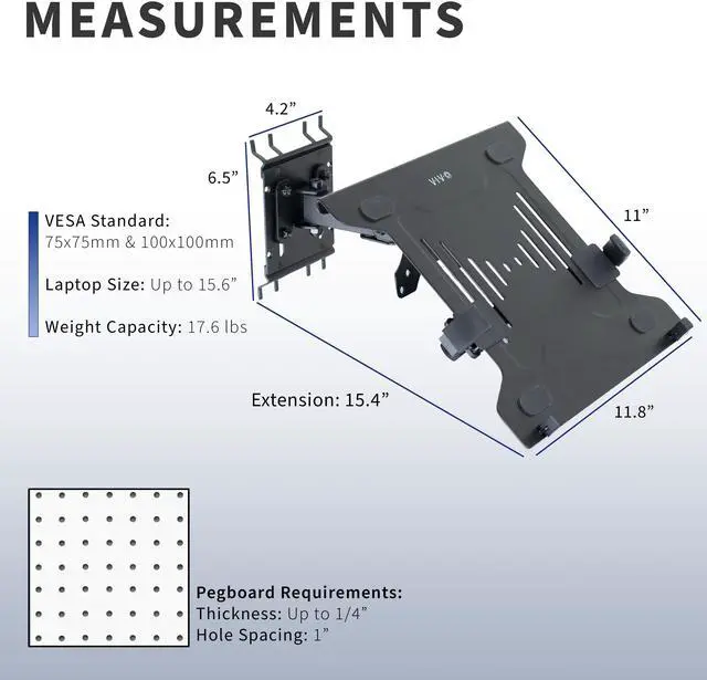 Alt view image 3 of 7 - VIVO Pegboard Compatible 10" to 15.6" Screen Laptop Computer Holder