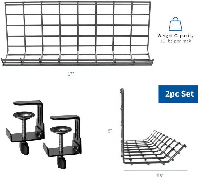 Alt view image 5 of 7 - VIVO Black Clamp-on Dual Under Desk Cable Management Tray Organizers (2 Pack)