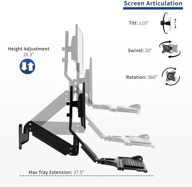 Alt view image 5 of 7 - VIVO Premium Single Monitor & Keyboard Sit-Stand Wall Mount and CPU Holder