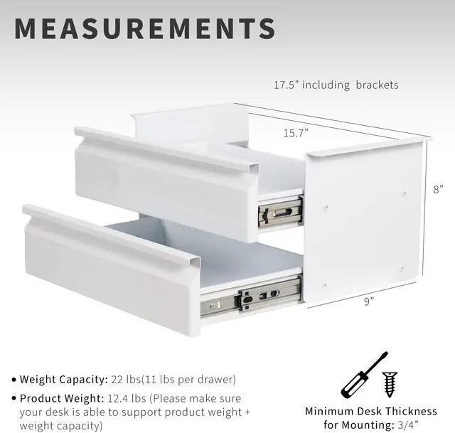 Alt view image 3 of 7 - VIVO White Dual Level 16" Pull Out Under Desk Storage Drawer Set without Shell