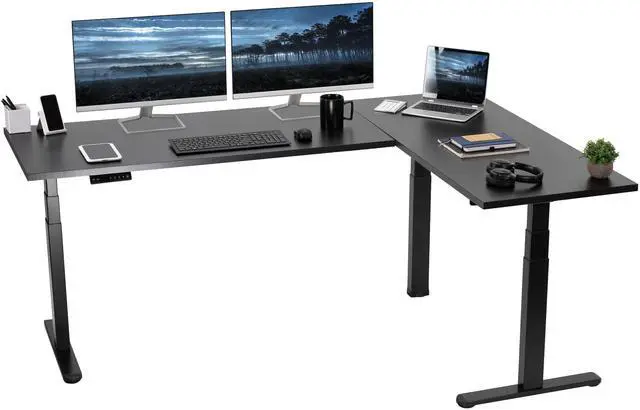 Main image of VIVO Electric 78" x 55" Stand Up Corner Desk, Black Table Tops, Black Frame