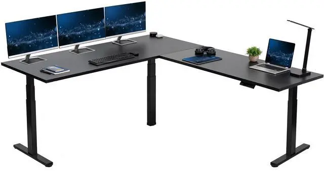 Main image of VIVO Electric 84" x 71" Stand Up Corner Desk, Black Table Tops, Black Frame