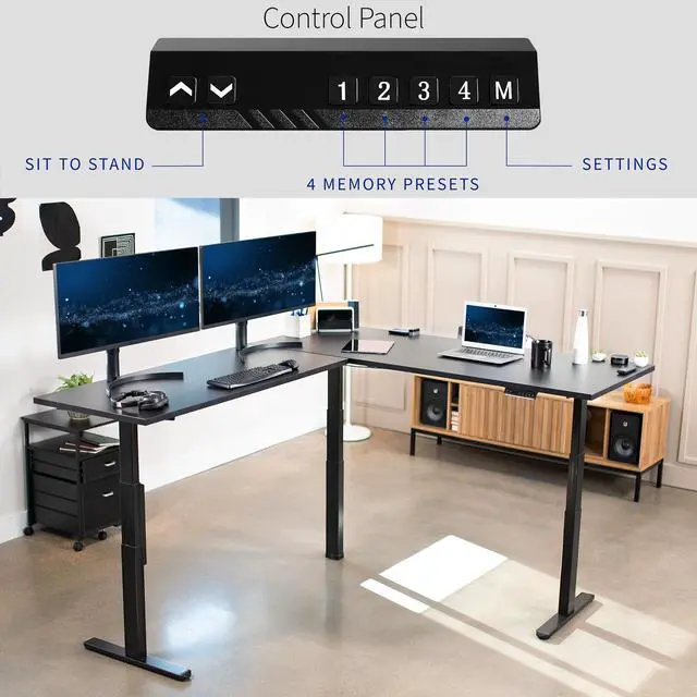 Alt view image 2 of 7 - VIVO Electric 84" x 71" Stand Up Corner Desk, Black Table Tops, Black Frame