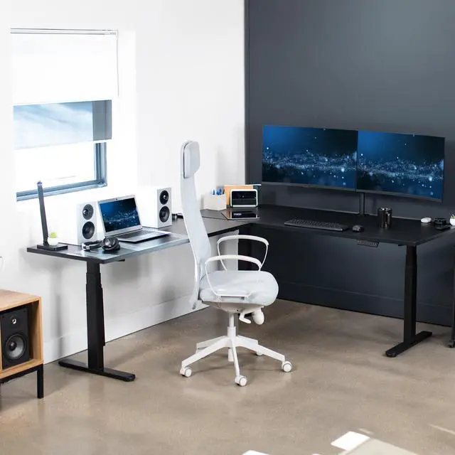 Alt view image 4 of 7 - VIVO Electric 84" x 71" Stand Up Corner Desk, Black Table Tops, Black Frame