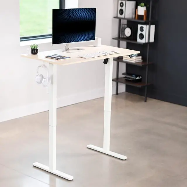 Alt view image 2 of 7 - VIVO Electric 44" x 24" Sit Stand Desk Workstation, Light Wood Top, White Frame