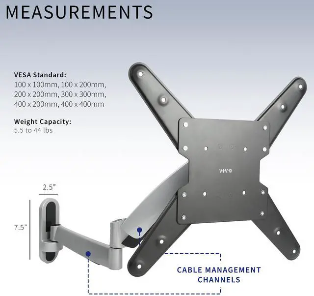 Alt view image 4 of 8 - TV Height Adjustable Gas Spring Wall Mount for 26" to 55" LCD LED Plasma Screen