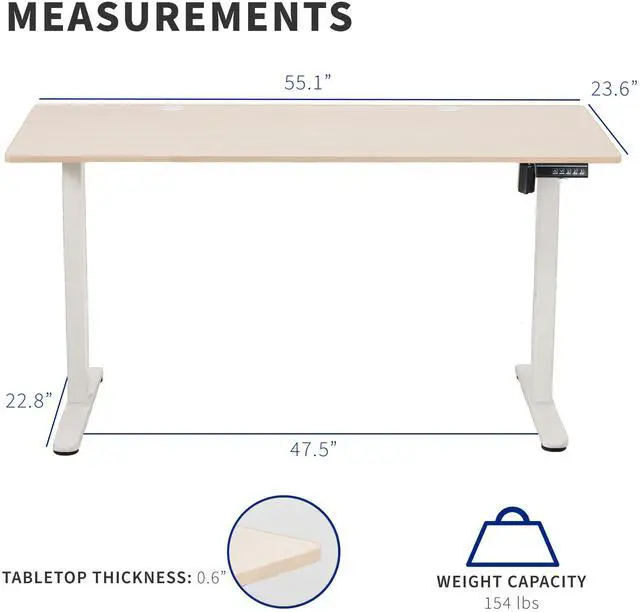 Alt view image 3 of 7 - VIVO Electric 55" x 24" Sit Stand Desk, Light Wood Table Top, White Frame