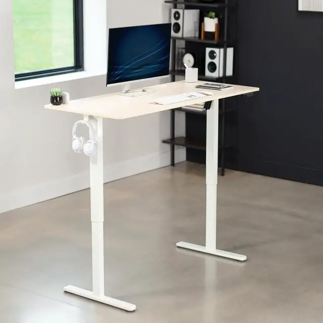 Alt view image 2 of 7 - VIVO Electric 55" x 24" Sit Stand Desk, Light Wood Table Top, White Frame