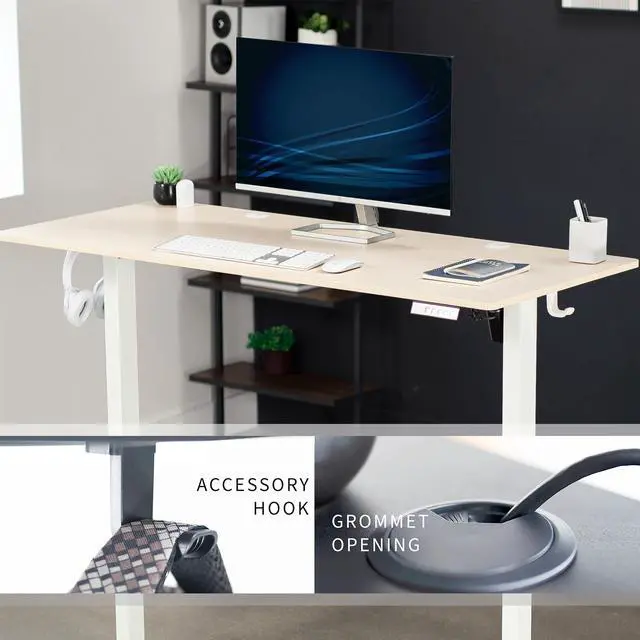 Alt view image 6 of 7 - VIVO Electric 55" x 24" Sit Stand Desk, Light Wood Table Top, White Frame
