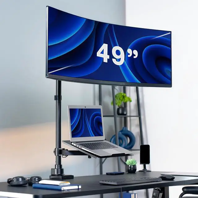 Alt view image 2 of 7 - VIVO Single Ultrawide Monitor and Laptop Extra Tall Desk Mount, Up to 49" Screen