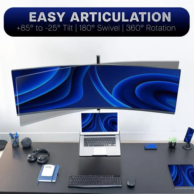 Alt view image 4 of 7 - VIVO Single Ultrawide Monitor and Laptop Extra Tall Desk Mount, Up to 49" Screen