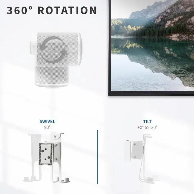 Alt view image 4 of 7 - VIVO White Dual Wall Speaker Mount Designed for SONOS PLAY 1 Brackets (2 Pack)