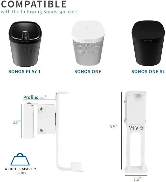 Alt view image 6 of 7 - VIVO White Dual Wall Speaker Mount Designed for SONOS PLAY 1 Brackets (2 Pack)
