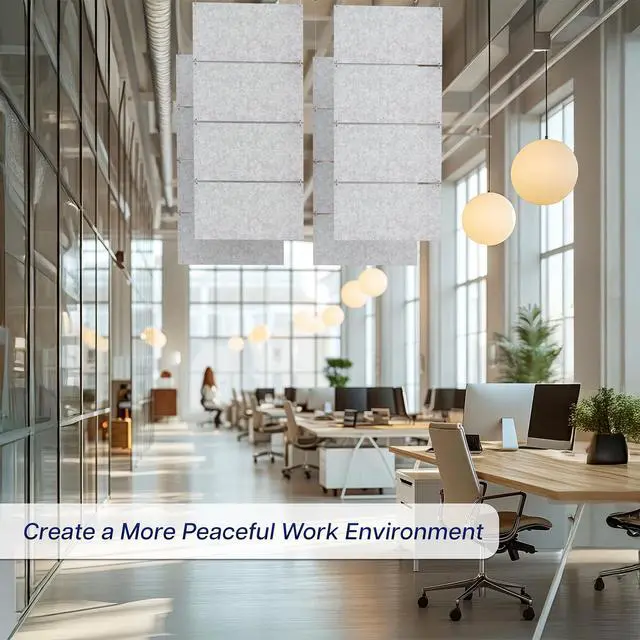 Alt view image 3 of 7 - VIVO Modular 45" x 95" Hanging Acoustic Panels (x4), Sound Absorber, Light Gray