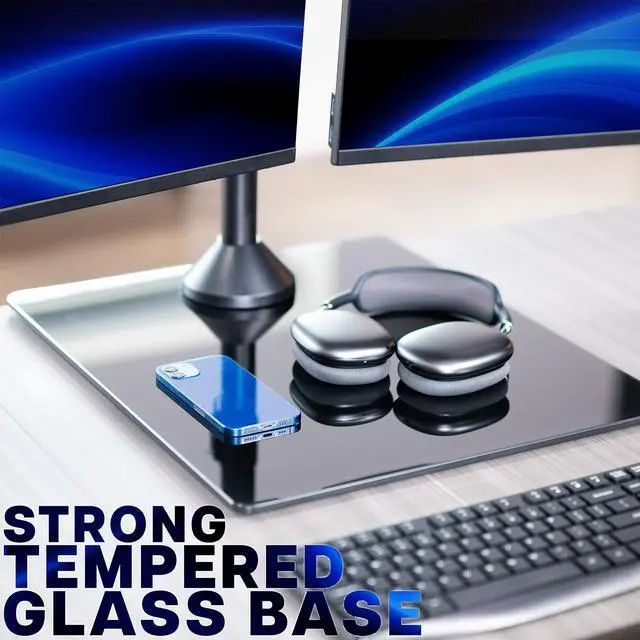 Alt view image 7 of 7 - VIVO Triple Monitor Glass Base Desk Stand, 1 Ultrawide to 49", 2 Standard to 27"