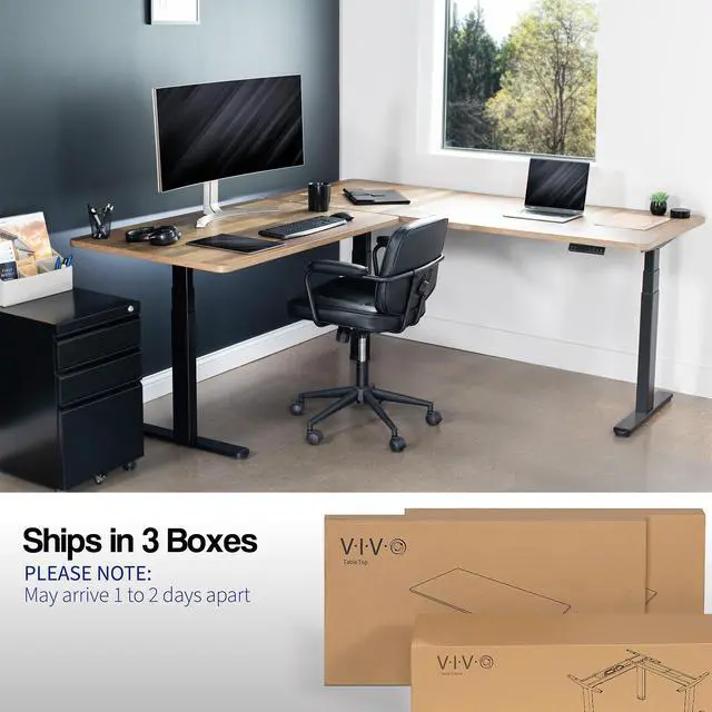 Alt view image 4 of 7 - VIVO Electric 77" x 71" Corner Desk, Reclaimed Wood Table Tops, Black Frame