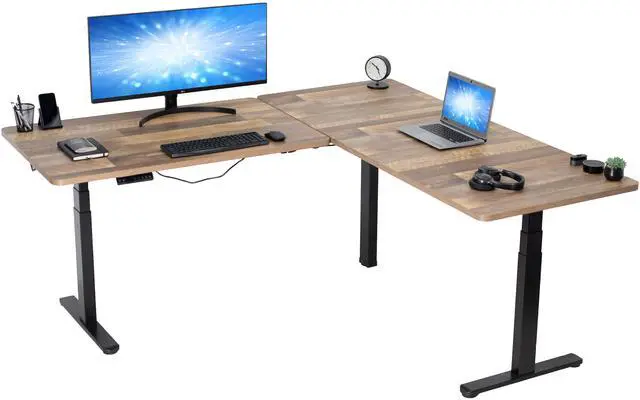 Main image of VIVO Electric 77" x 71" Corner Desk, Reclaimed Wood Table Tops, Black Frame
