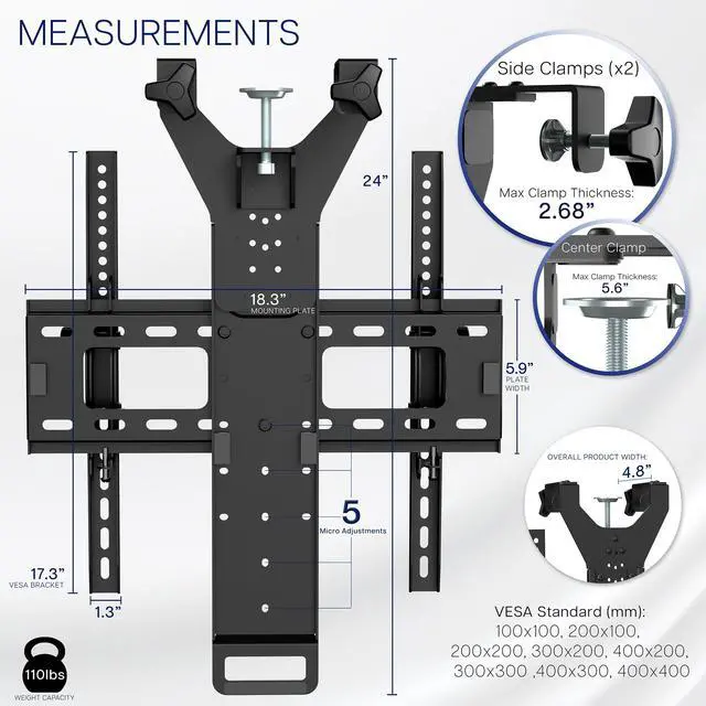 Alt view image 3 of 7 - VIVO TV Hanger Bracket for 42" to 75" Flat and Curved Screens, Loft Bed TV Mount
