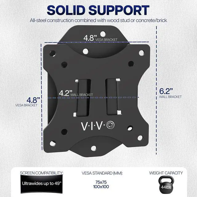Alt view image 3 of 7 - VIVO Low Profile Stationary Ultrawide Monitor Wall Mount for Up to 49" Screens