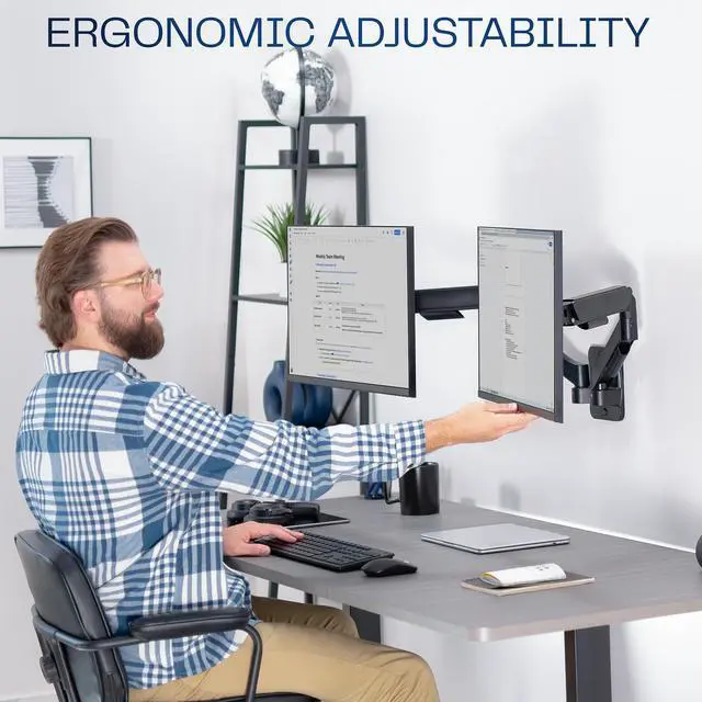 Alt view image 6 of 7 - VIVO Pneumatic Spring Arm Dual Monitor Wall Mount 17" - 32" Computer Screens