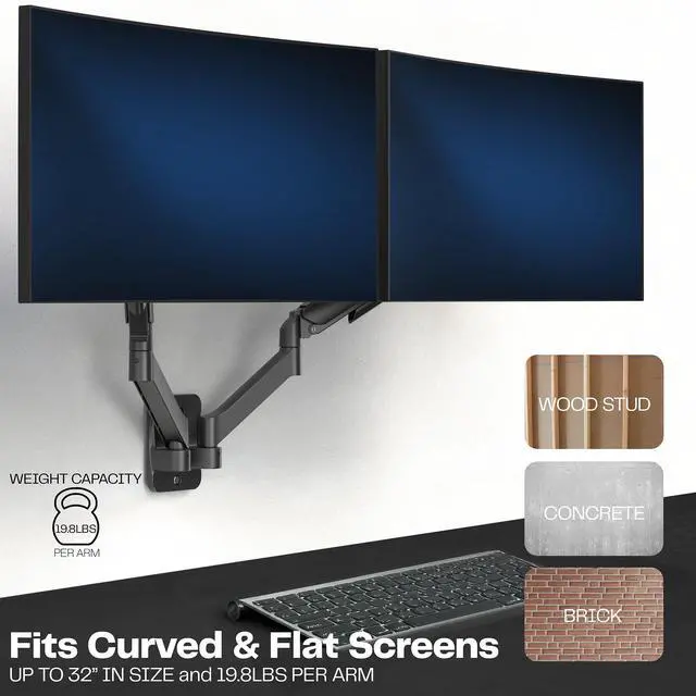 Alt view image 5 of 7 - VIVO Pneumatic Spring Arm Dual Monitor Wall Mount 17" - 32" Computer Screens