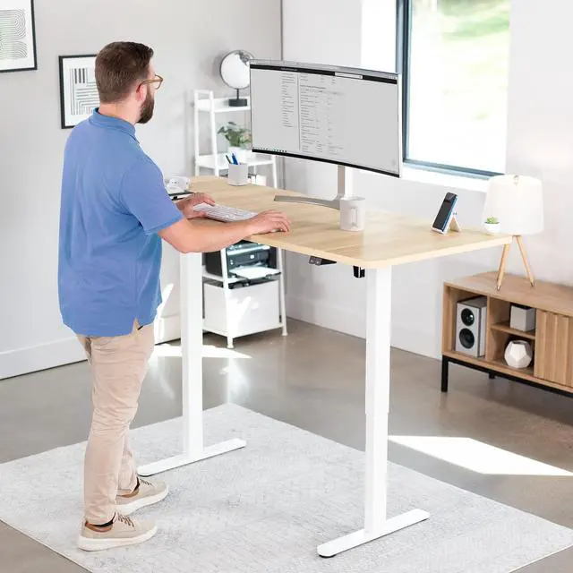 Alt view image 2 of 7 - VIVO Electric 71 x 30 Stand Up Desk Workstation, Light Wood Top, White Frame