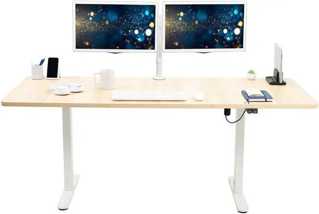 Main image of VIVO Electric 71 x 30 Stand Up Desk Workstation, Light Wood Top, White Frame