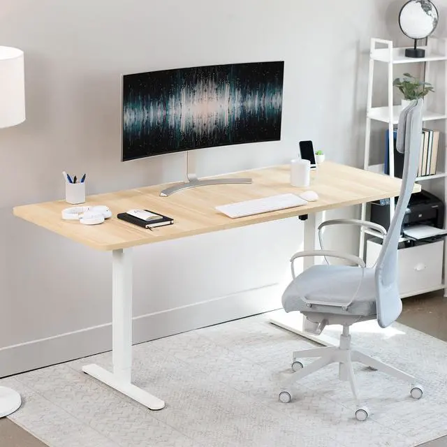 Alt view image 4 of 7 - VIVO Electric 71 x 30 Stand Up Desk Workstation, Light Wood Top, White Frame