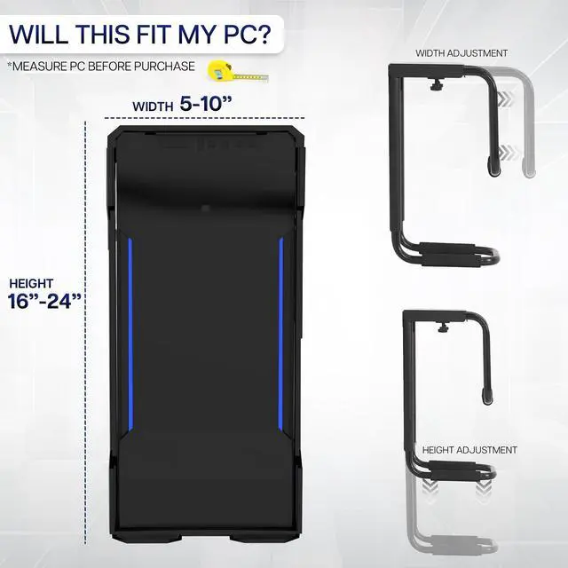 Alt view image 3 of 7 - VIVO Black Heavy Duty Adjustable Under-Desk PC Mount, Computer Case Holder