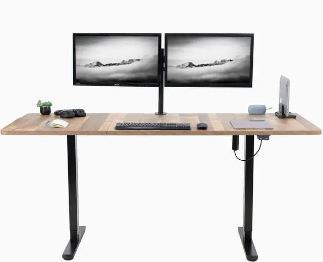 Main image of VIVO Electric 71 x 30 Stand Up Desk Workstation, Reclaimed Wood Top, Black Frame