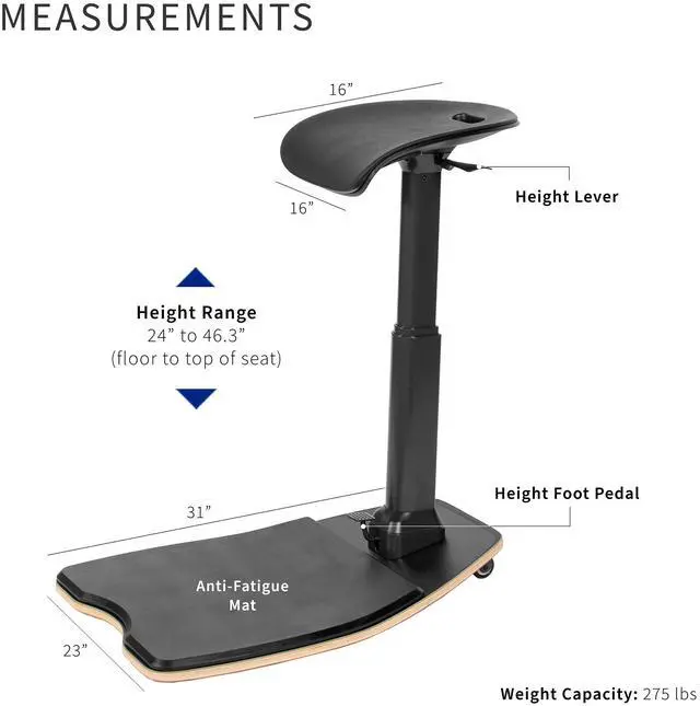 Alt view image 4 of 7 - VIVO Black Ergonomic Leaning Chair with Anti-Fatigue Mat for Home and Office