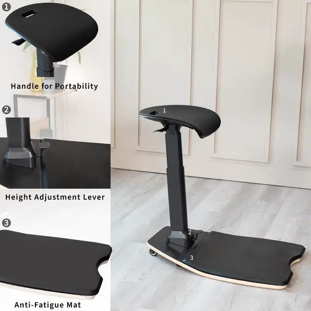 Alt view image 6 of 7 - VIVO Black Ergonomic Leaning Chair with Anti-Fatigue Mat for Home and Office