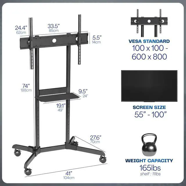 Alt view image 3 of 7 - VIVO Mobile TV Cart for 55" to 100" LCD LED Plasma Flat Panel Stand w/Wheels