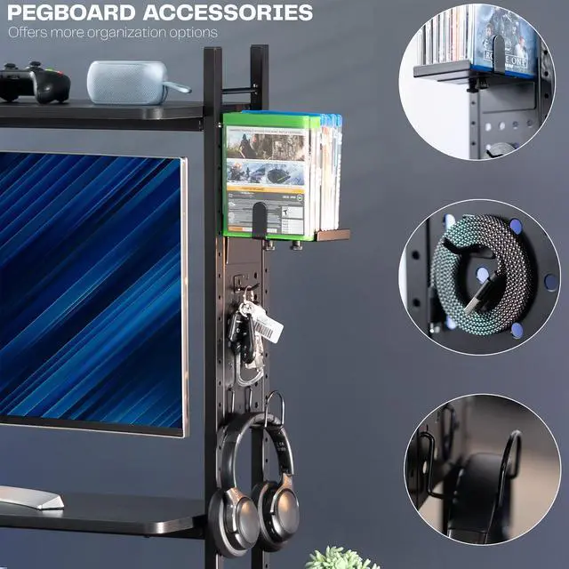 Alt view image 5 of 7 - VIVO Black 40" Clamp-on 2-Tier Gaming Shelf System Organization with Pegboard