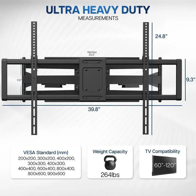 Alt view image 3 of 7 - VIVO Heavy Duty Full Motion 60" to 120" Large Screen TV Wall Mount with Long Arm