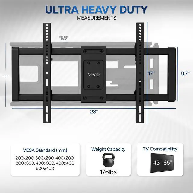 Alt view image 3 of 7 - VIVO Heavy Duty Full Motion 43" to 85" TV Wall Mount with Long Extension Arm