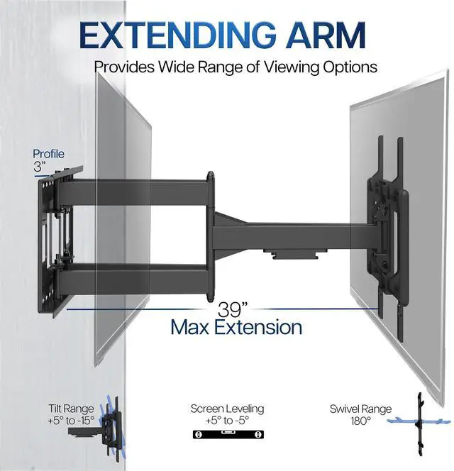 Alt view image 5 of 7 - VIVO Heavy Duty Full Motion 43" to 85" TV Wall Mount with Long Extension Arm