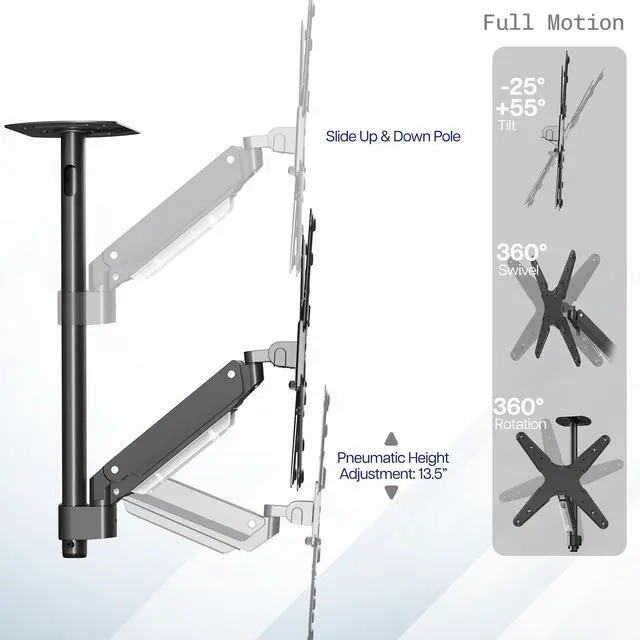 Alt view image 5 of 7 - VIVO Black Articulating Ceiling TV Mount for Screens up to 55"