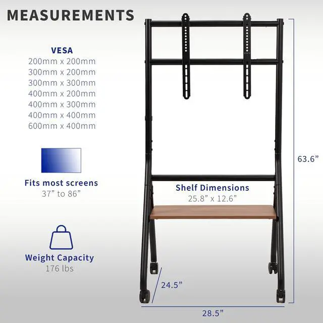 Alt view image 3 of 7 - VIVO Mobile Heavy-Duty Height Adjustable Studio TV Cart, Fits 37" to 86" Screens