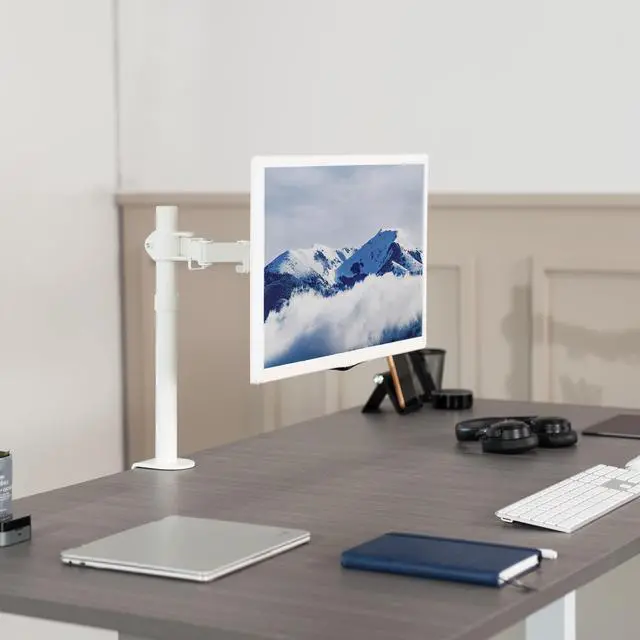 Alt view image 2 of 7 - VIVO White Single Adjustable Monitor Desk Mount for 1 Computer Screen up to 38"