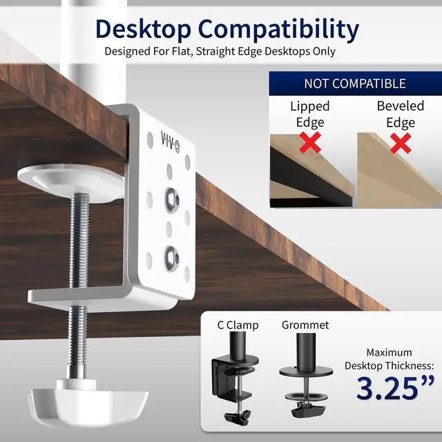Alt view image 5 of 7 - VIVO White Single Adjustable Monitor Desk Mount for 1 Computer Screen up to 38"