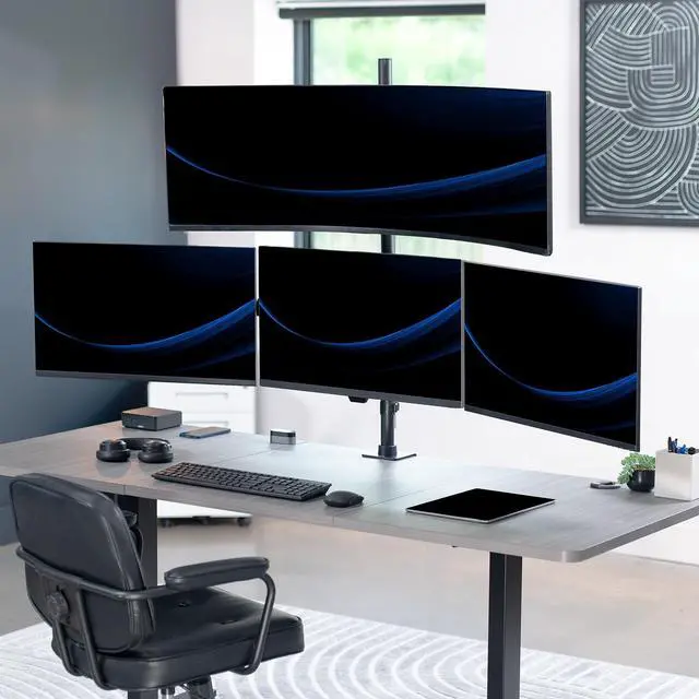 Alt view image 2 of 7 - VIVO Quad Computer Monitor Desk Mount, 1 Ultrawide to 49", 3 Standard to 27"
