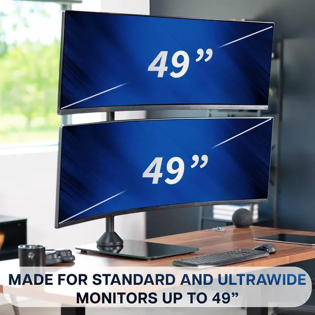 Alt view image 2 of 7 - VIVO Dual Ultrawide Monitor Desk Stand with Glass Base, 2 Screens up to 49"