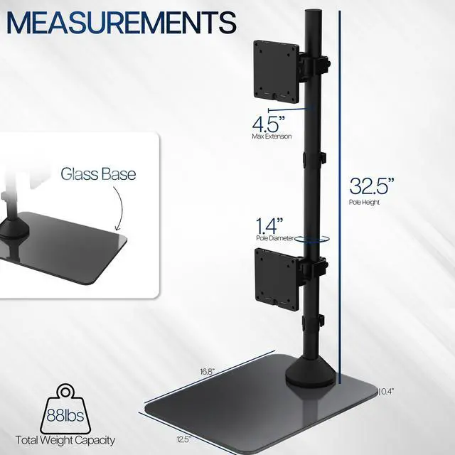 Alt view image 3 of 7 - VIVO Dual Ultrawide Monitor Desk Stand with Glass Base, 2 Screens up to 49"