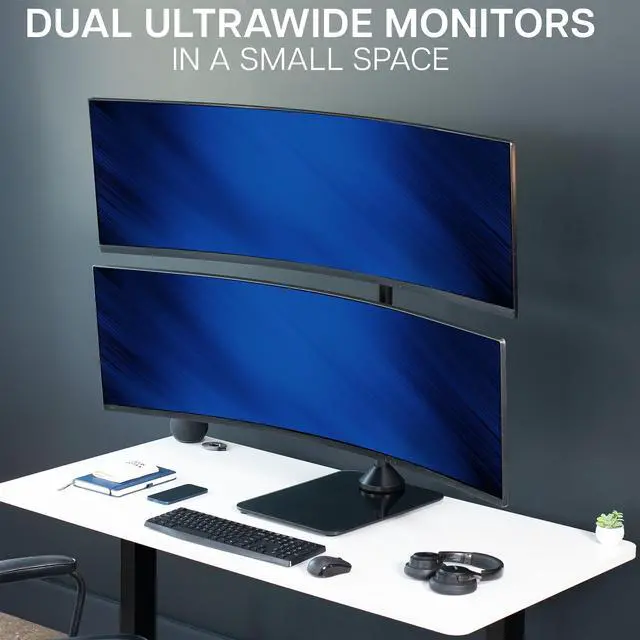 Alt view image 6 of 7 - VIVO Dual Ultrawide Monitor Desk Stand with Glass Base, 2 Screens up to 49"