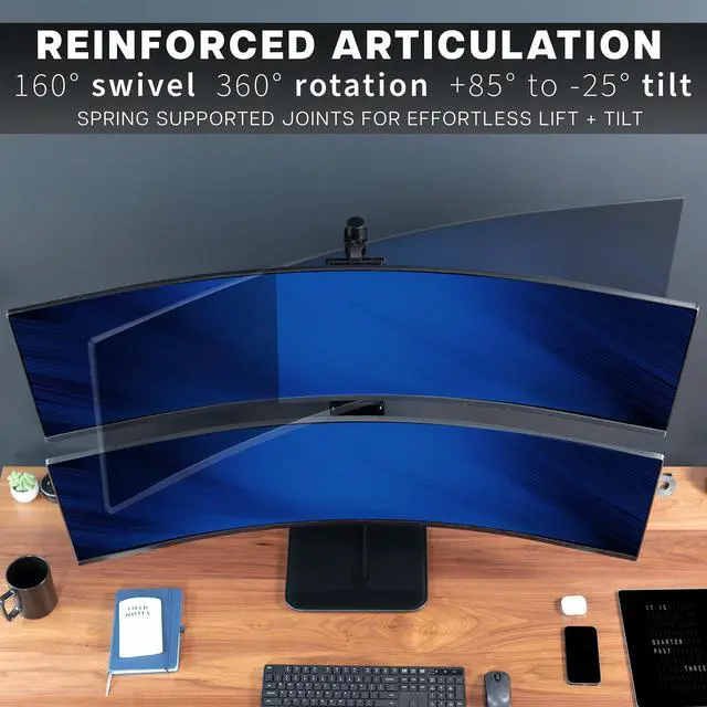 Alt view image 7 of 7 - VIVO Dual Ultrawide Monitor Desk Stand with Glass Base, 2 Screens up to 49"