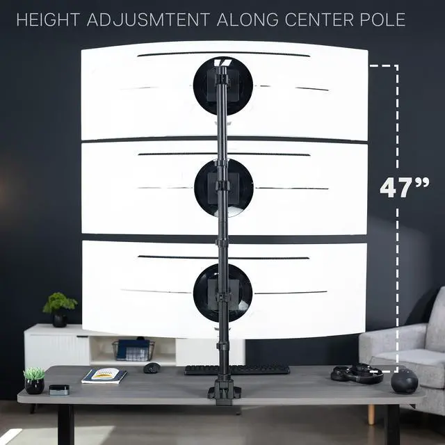 Alt view image 4 of 7 - VIVO Triple Ultrawide Stacked Monitor Extra Tall Desk Mount, 3 Screens up to 49"