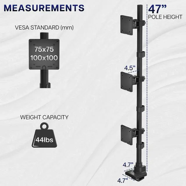 Alt view image 3 of 7 - VIVO Triple Ultrawide Stacked Monitor Extra Tall Desk Mount, 3 Screens up to 49"