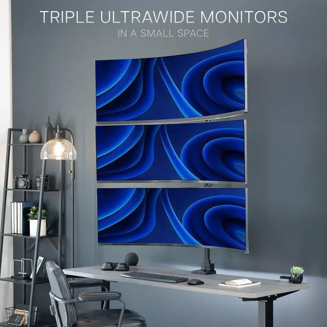 Alt view image 6 of 7 - VIVO Triple Ultrawide Stacked Monitor Extra Tall Desk Mount, 3 Screens up to 49"