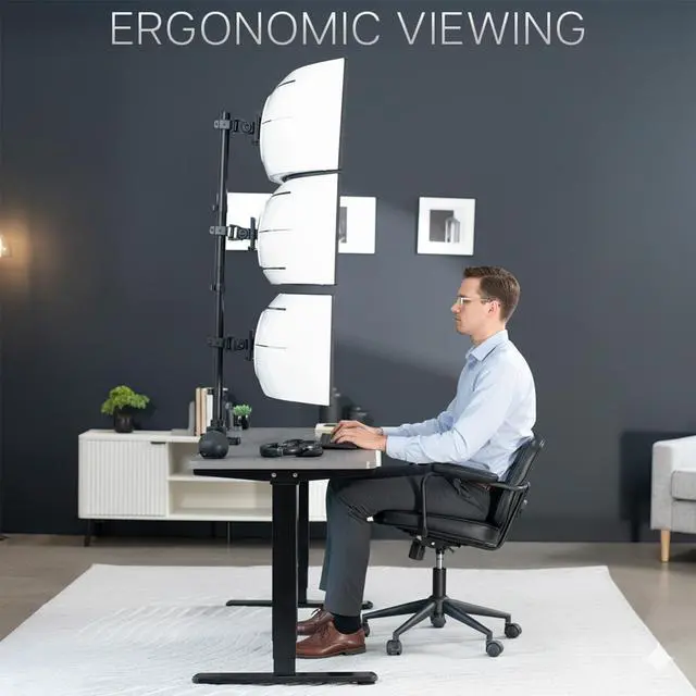 Alt view image 7 of 7 - VIVO Triple Ultrawide Stacked Monitor Extra Tall Desk Mount, 3 Screens up to 49"